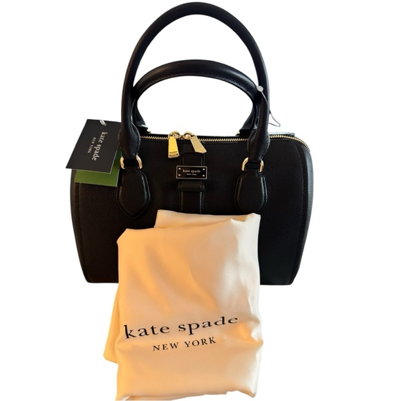 kate spade new york Nouveau Pebbled Leather Duffle Bag Black Dusty bag & box